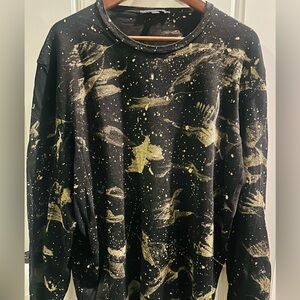 John Varvatos Black Crewneck Sweater with Gold Splatter